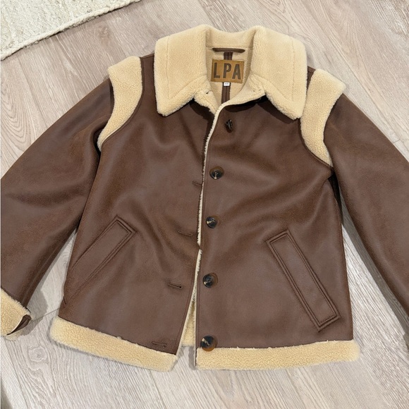 NEW Revolve LPA Bona Sherpa Leather Jacket & Vest in Burnished Brown XXS - Picture 2 of 10